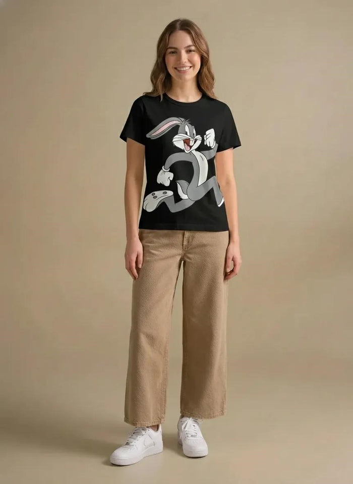 Women Black Looney Tunes Printed T-shirt