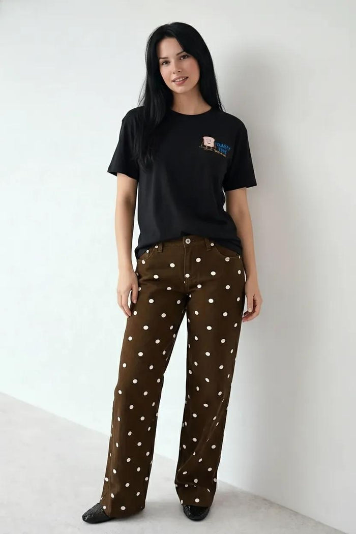 Women Black Printed Round Neck T-Shirt