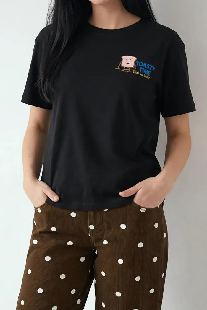 Women Black Printed Round Neck T-Shirt