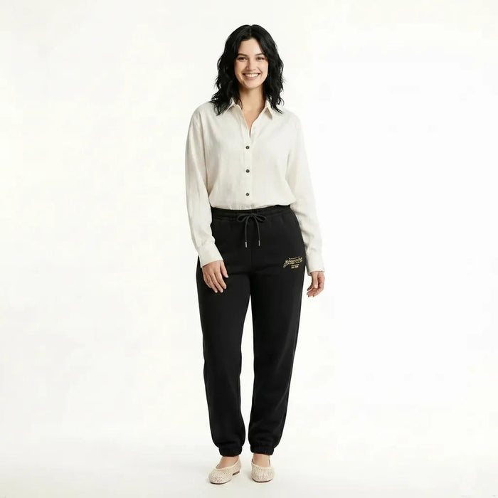 Women Black Regular Fit Typography Joggers