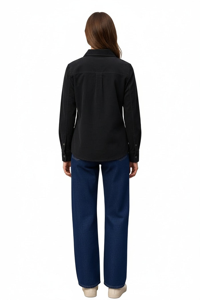 Women Black Solid Polo Neck Shirt