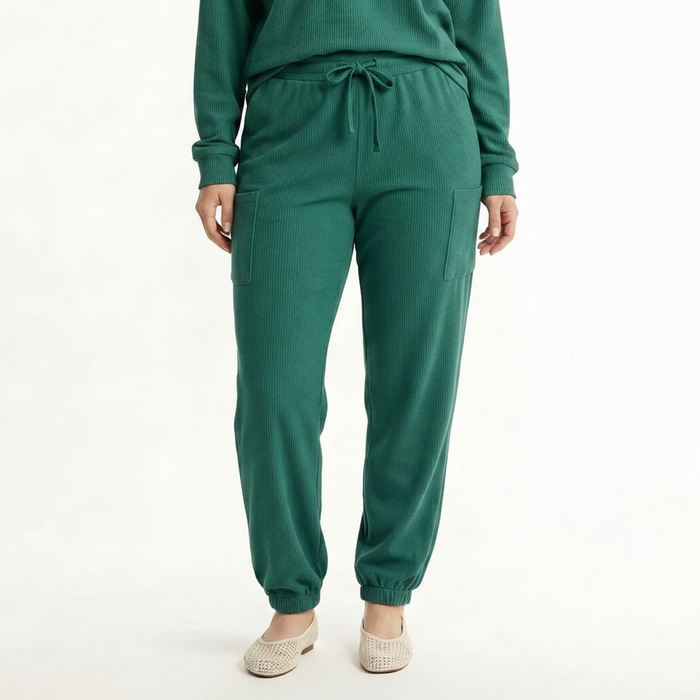 Women Bottle Green Regular Fit Self Design Cotton Joggers