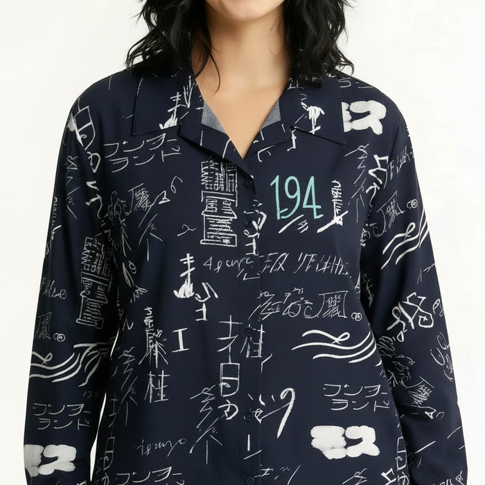 Women Charcoal Printed Casual Shirt