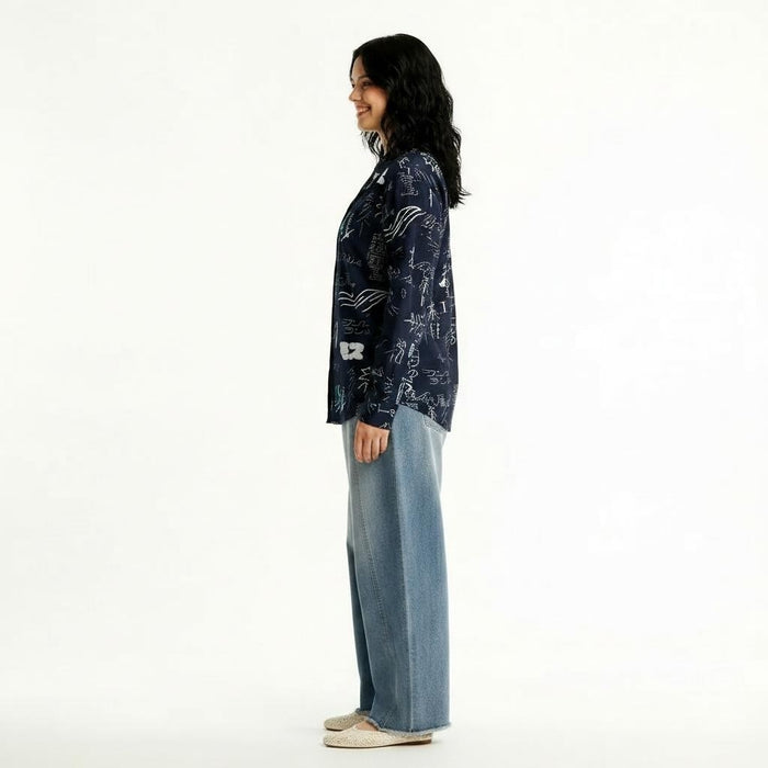 Women Charcoal Printed Casual Shirt