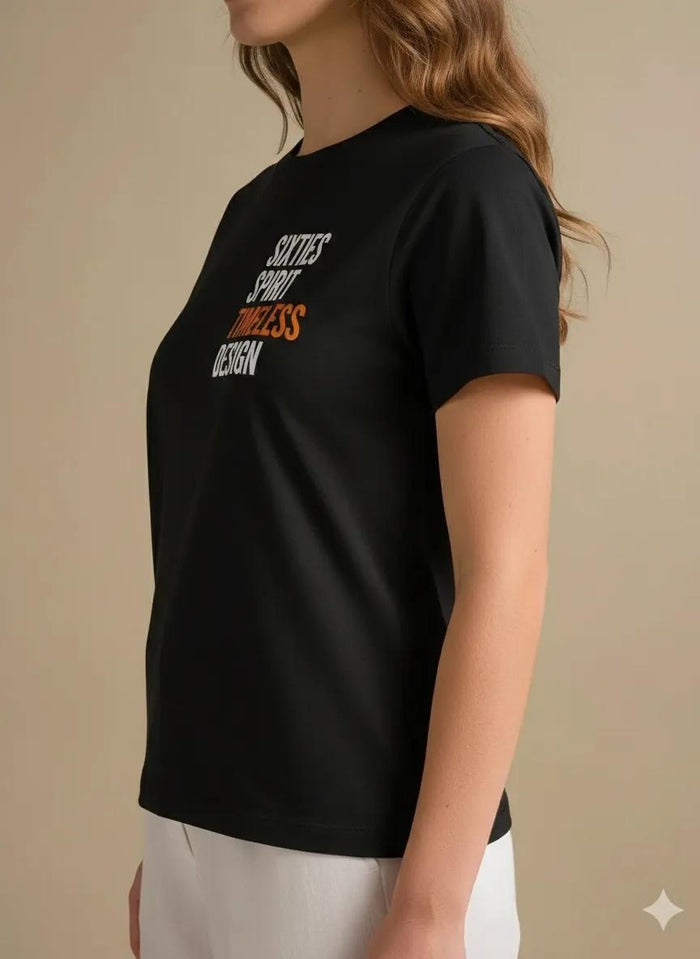Women Charcoal Printed Round Neck T-Shirt