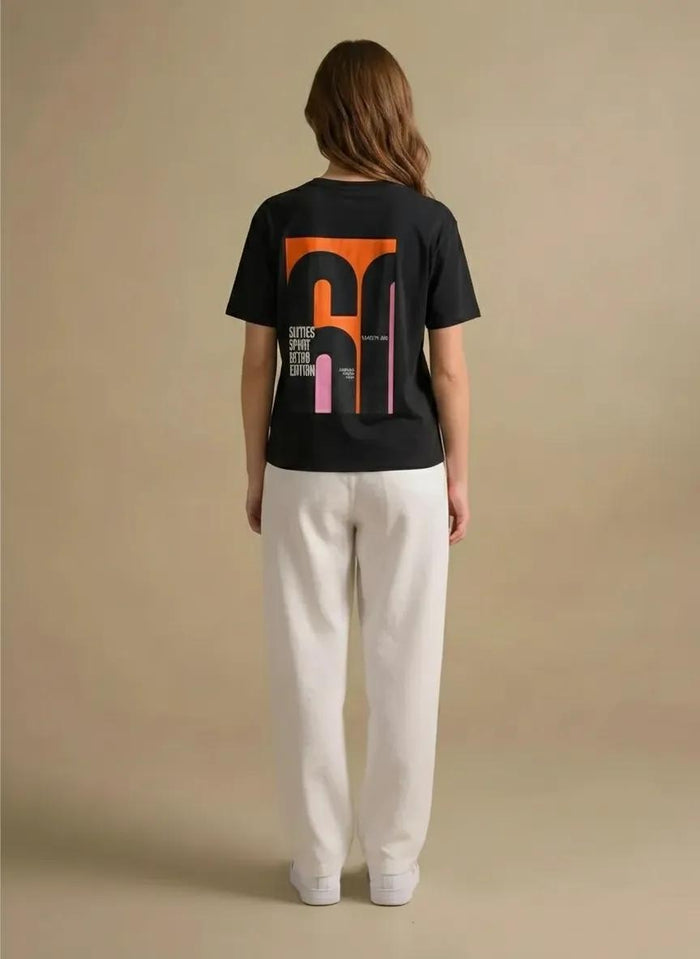 Women Charcoal Printed Round Neck T-Shirt