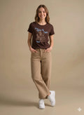 Women Coffee Printed Round Neck T-Shirt