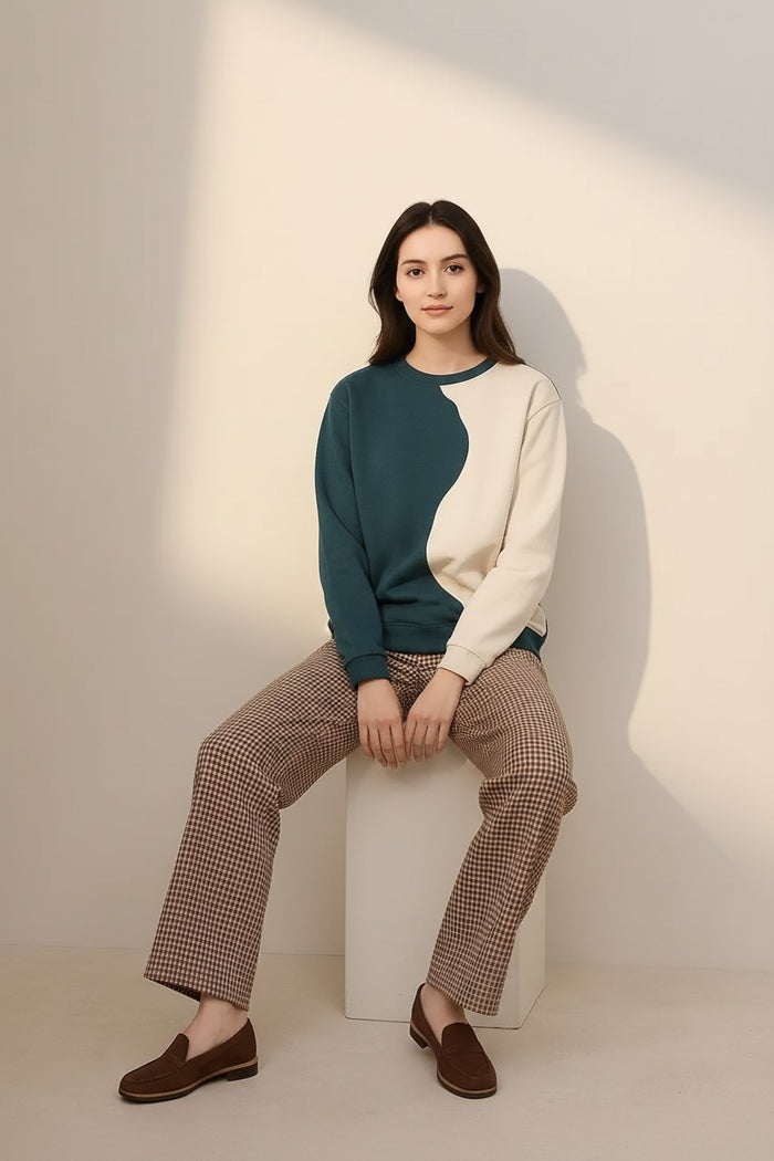 Women Colourblocked Round Neck Sweatshirt