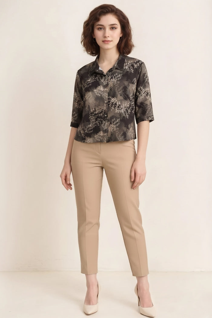 Women Dark Olive Printed Casual Shirt