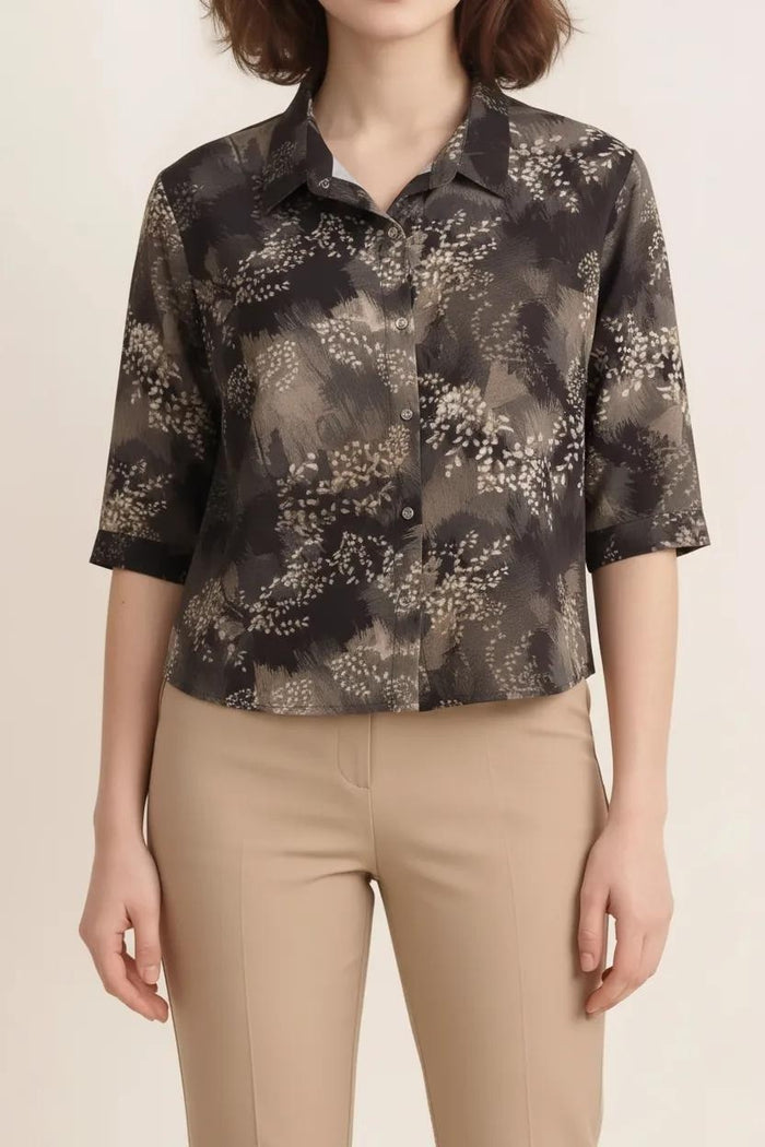 Women Dark Olive Printed Casual Shirt