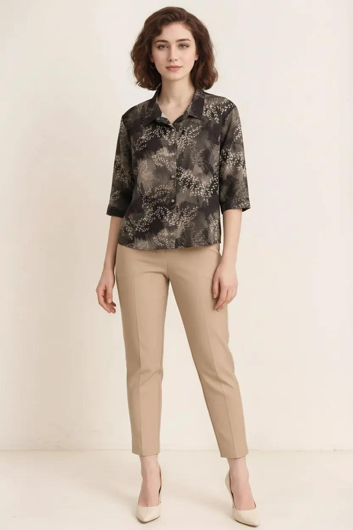 Women Dark Olive Printed Casual Shirt