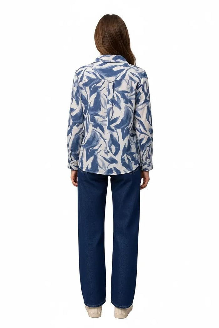 Women Denim Floral Polo Neck Shirt