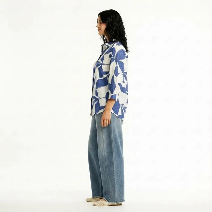 Women Denim Floral Printed Casual Shirt