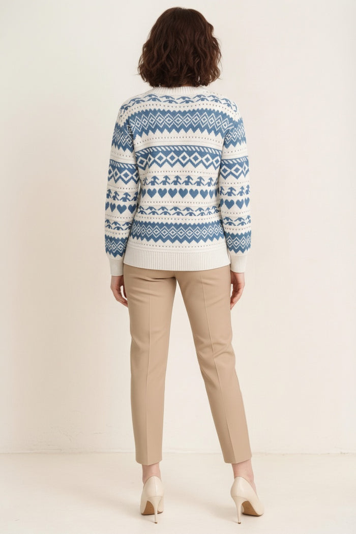 Women Fair Isle Printed Round Neck Pullover Sweater