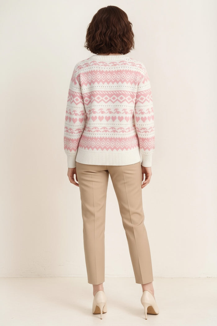Women Fair Isle Printed Round Neck Pullover Sweater