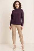Women Grape Solid Round Neck Top