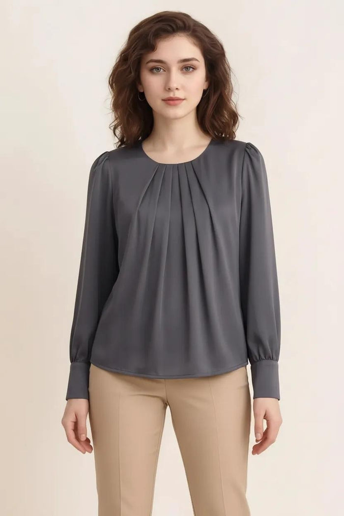 Women Grey Puff Sleeve Cotton Top