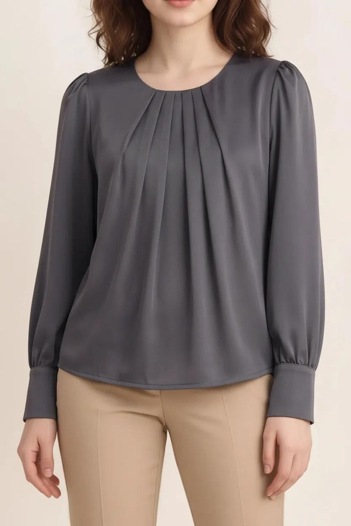 Women Grey Puff Sleeve Cotton Top