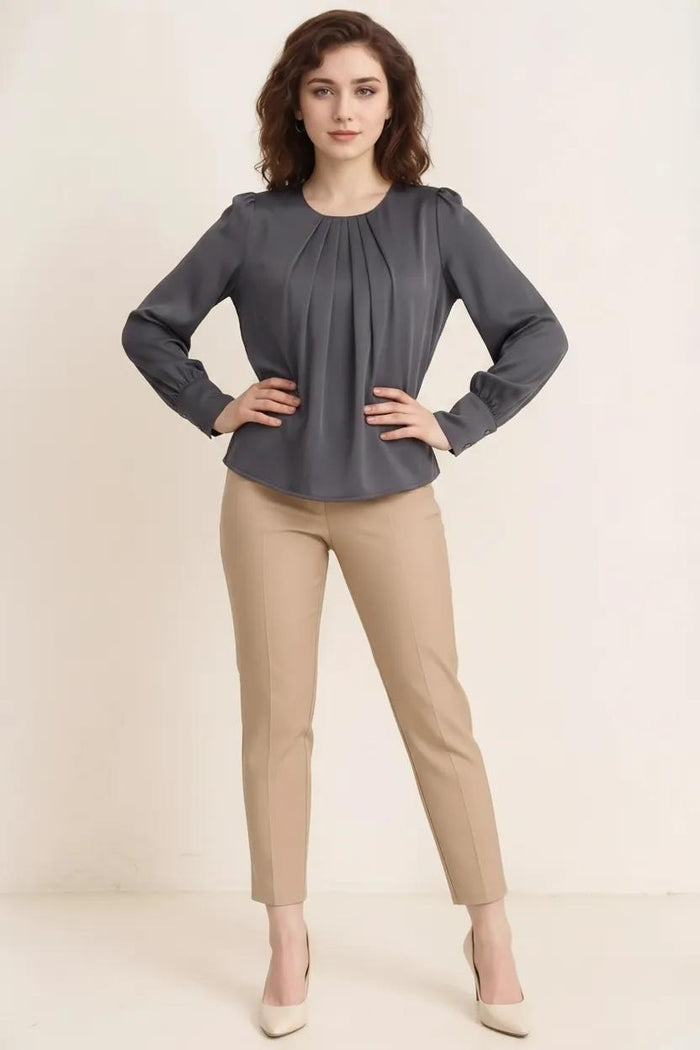 Women Grey Puff Sleeve Cotton Top