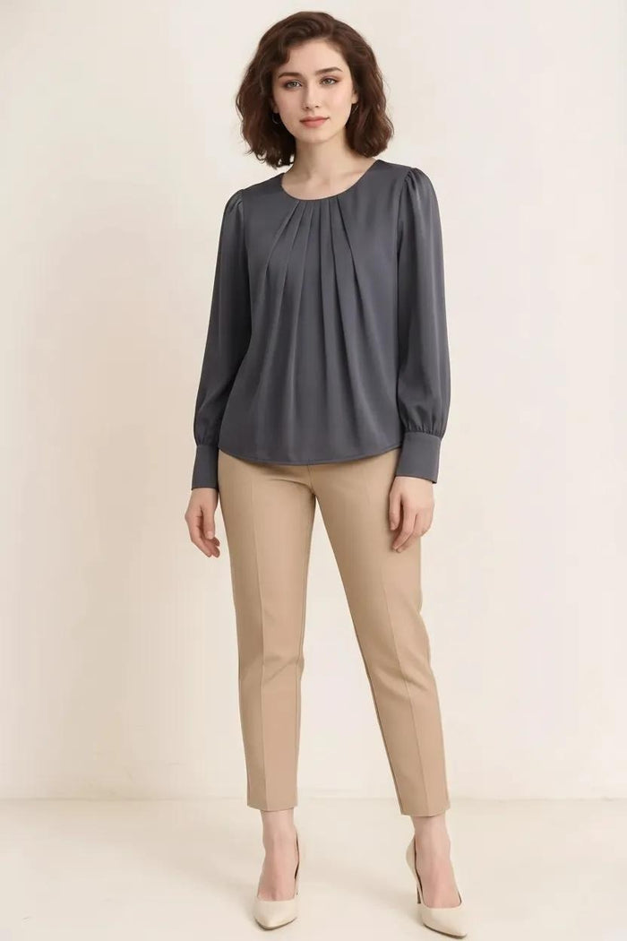 Women Grey Puff Sleeve Cotton Top