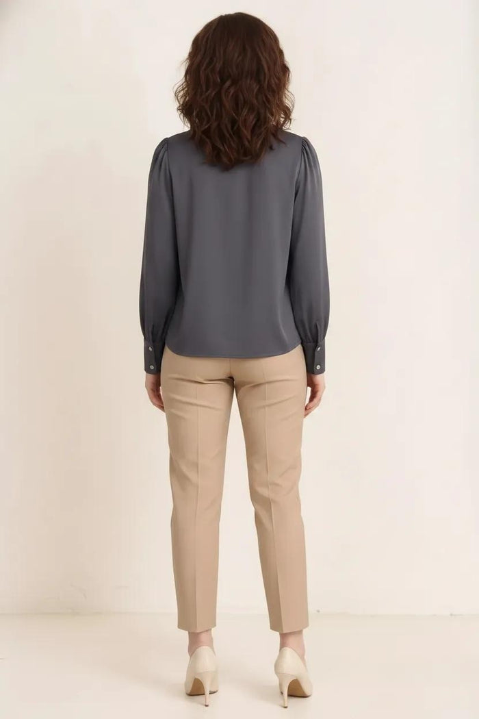 Women Grey Puff Sleeve Cotton Top