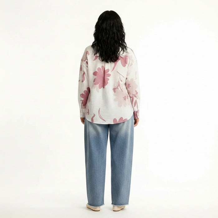 Women Hot Pink Floral Printed Casual Shirt