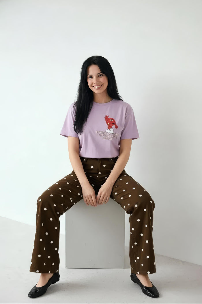 Women Lavender Printed Round Neck T-Shirt