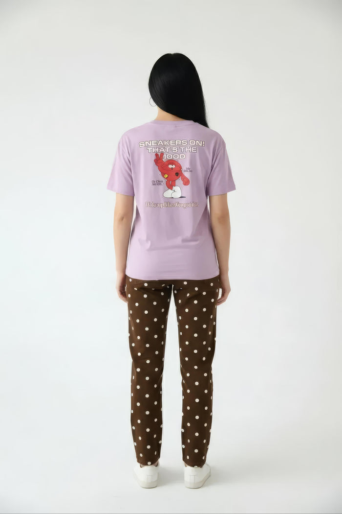 Women Lavender Printed Round Neck T-Shirt