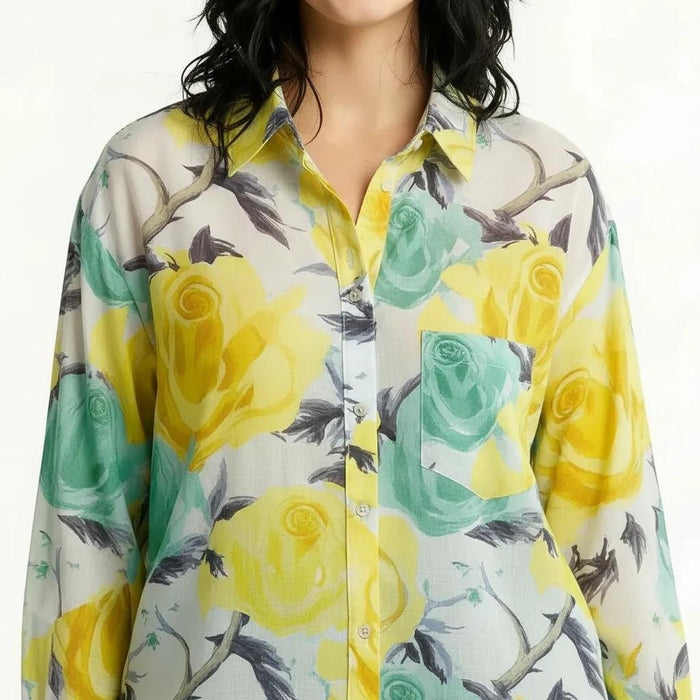 Women Lemon Floral Printed Casual Shirt