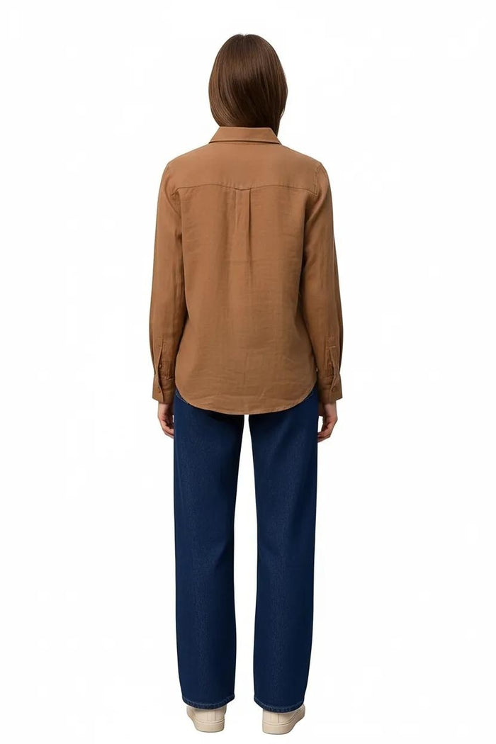 Women Light Rust Solid Polo Neck Shirt