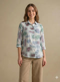 Women Light Teal Printed Casual Shirt