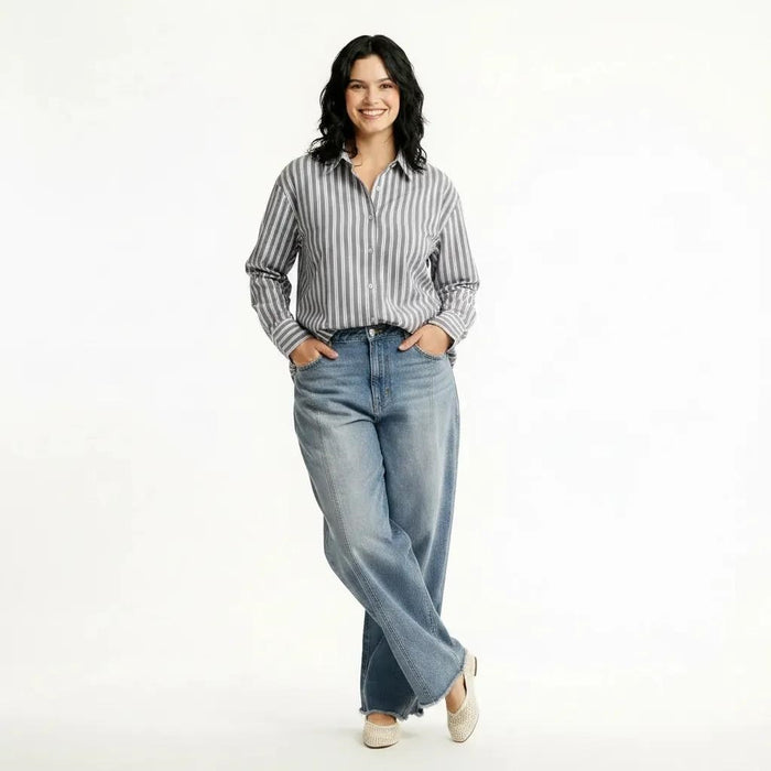 Women Lilac Striped Casual Shirt