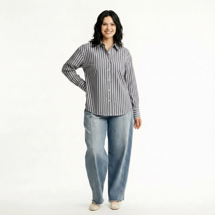 Women Lilac Striped Casual Shirt