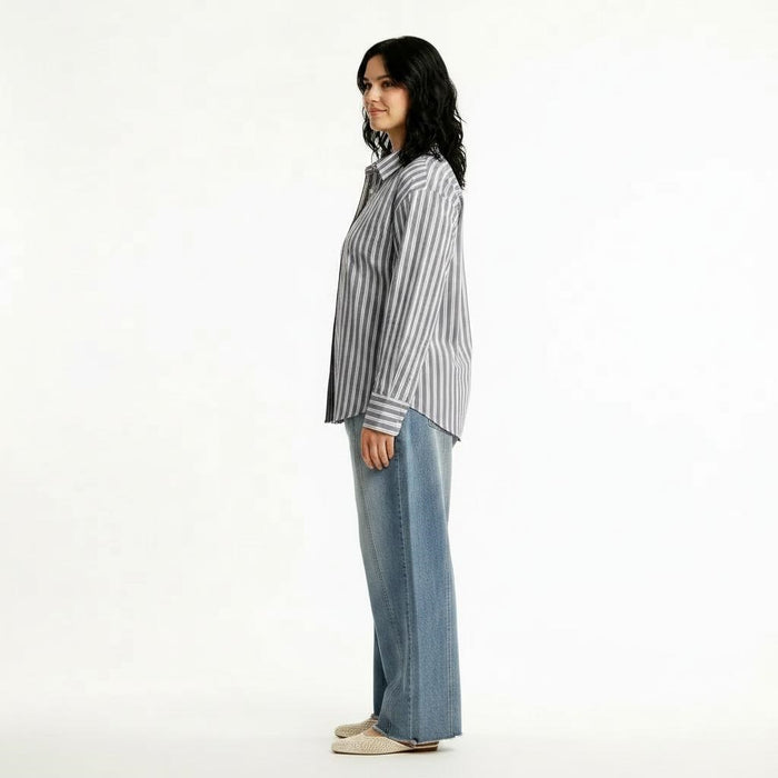 Women Lilac Striped Casual Shirt