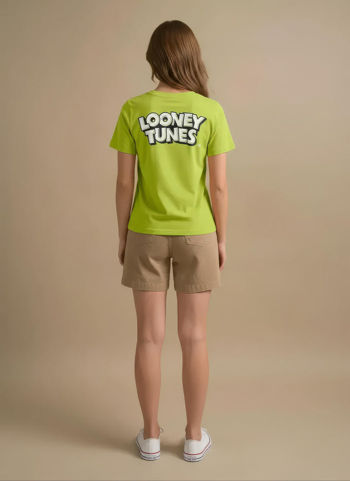 Women Lime Green Printed Round Neck T-Shirt