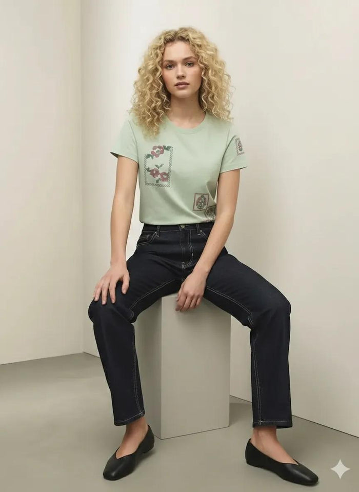 Women Mist Printed Round Neck T-Shirt