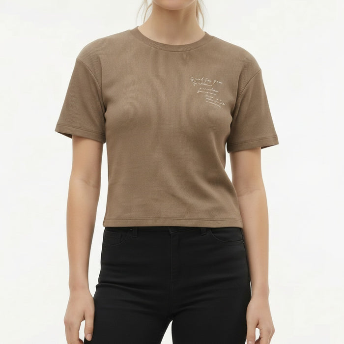Women Mocha Typography T-shirt