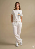 Women Off White Printed Round Neck T-Shirt