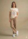 Women Off White Printed Round Neck T-Shirt