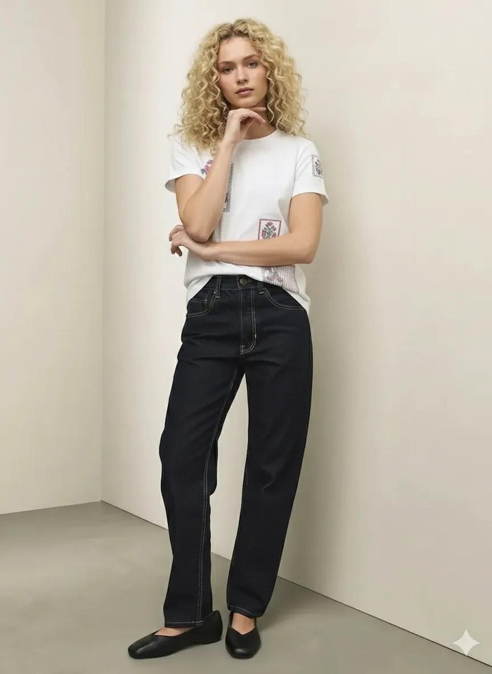 Women Off White Printed Round Neck T-Shirt
