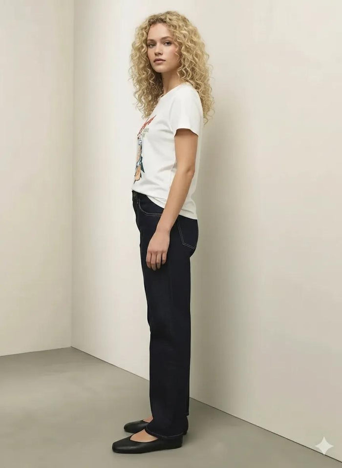 Women Off White Printed Round Neck T-Shirt