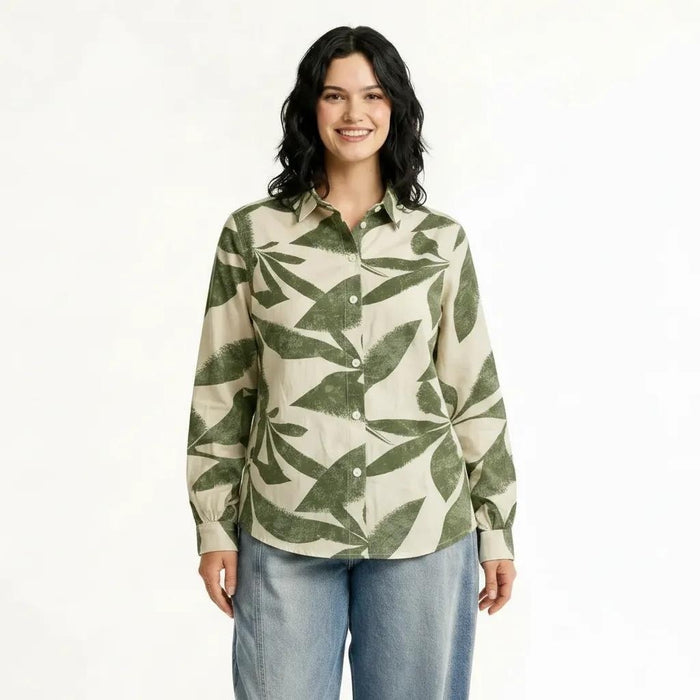 Women Olive Floral Printed Casual Shirt