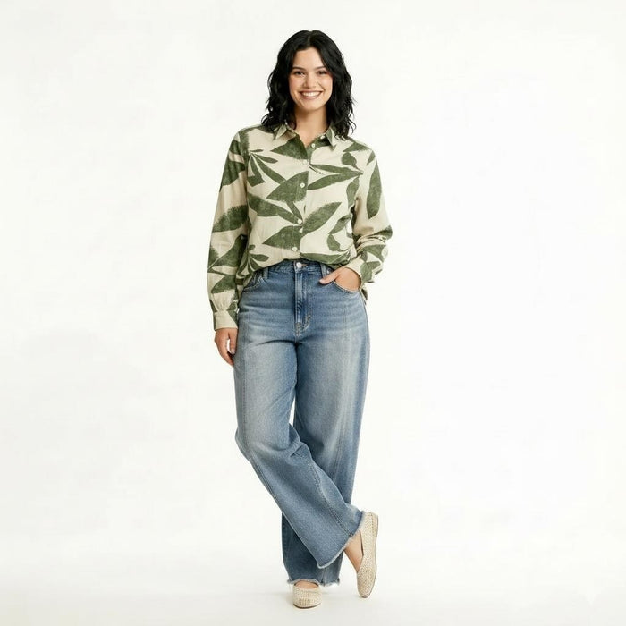 Women Olive Floral Printed Casual Shirt