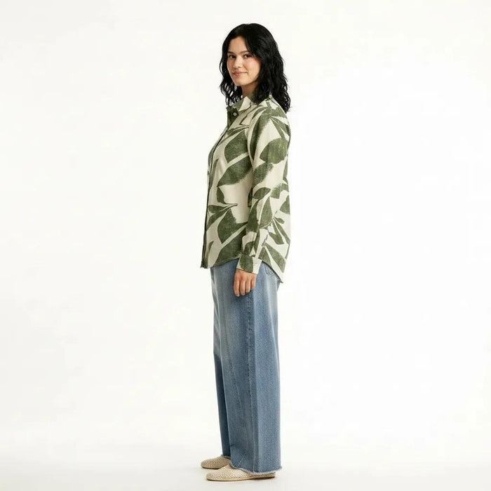 Women Olive Floral Printed Casual Shirt
