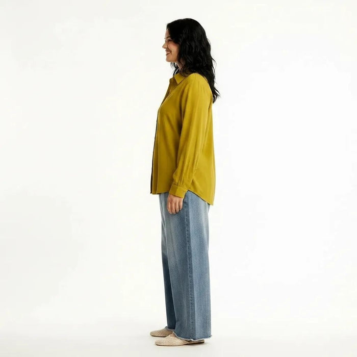 Women Paradise Spread Collar Long Sleeves Cotton Shirt