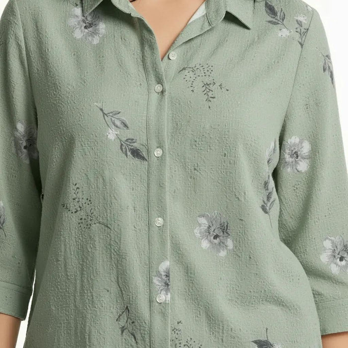 Women Pistachio Floral Printed Casual Shirt