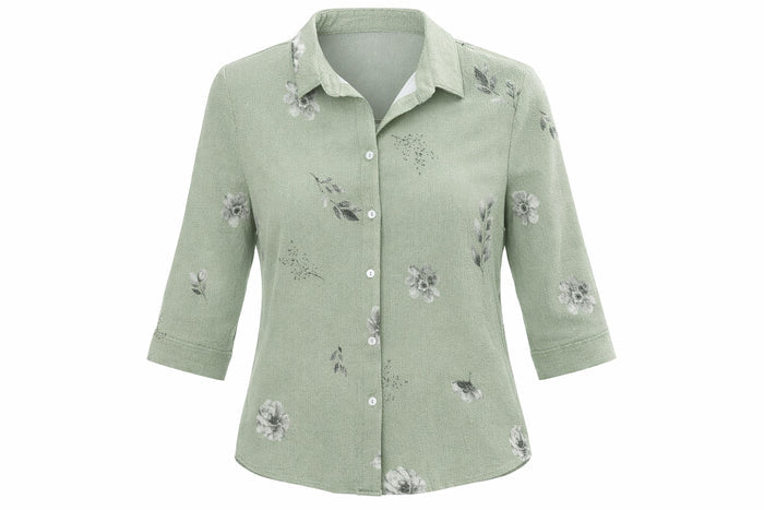 Women Pistachio Floral Printed Casual Shirt