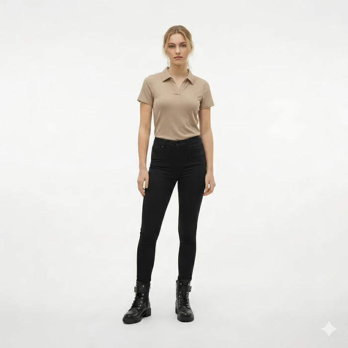 Women Safari Solid Polo Neck T-Shirt