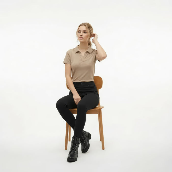 Women Safari Solid Polo Neck T-Shirt