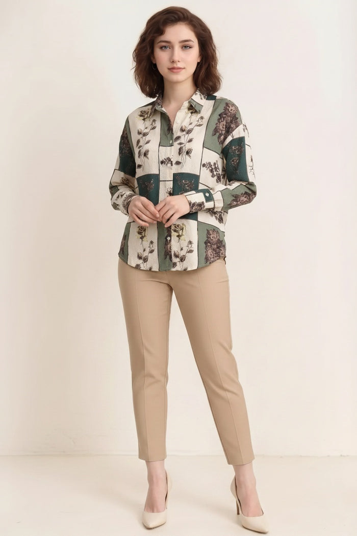 Women Sage Floral Printed Casual Shirt